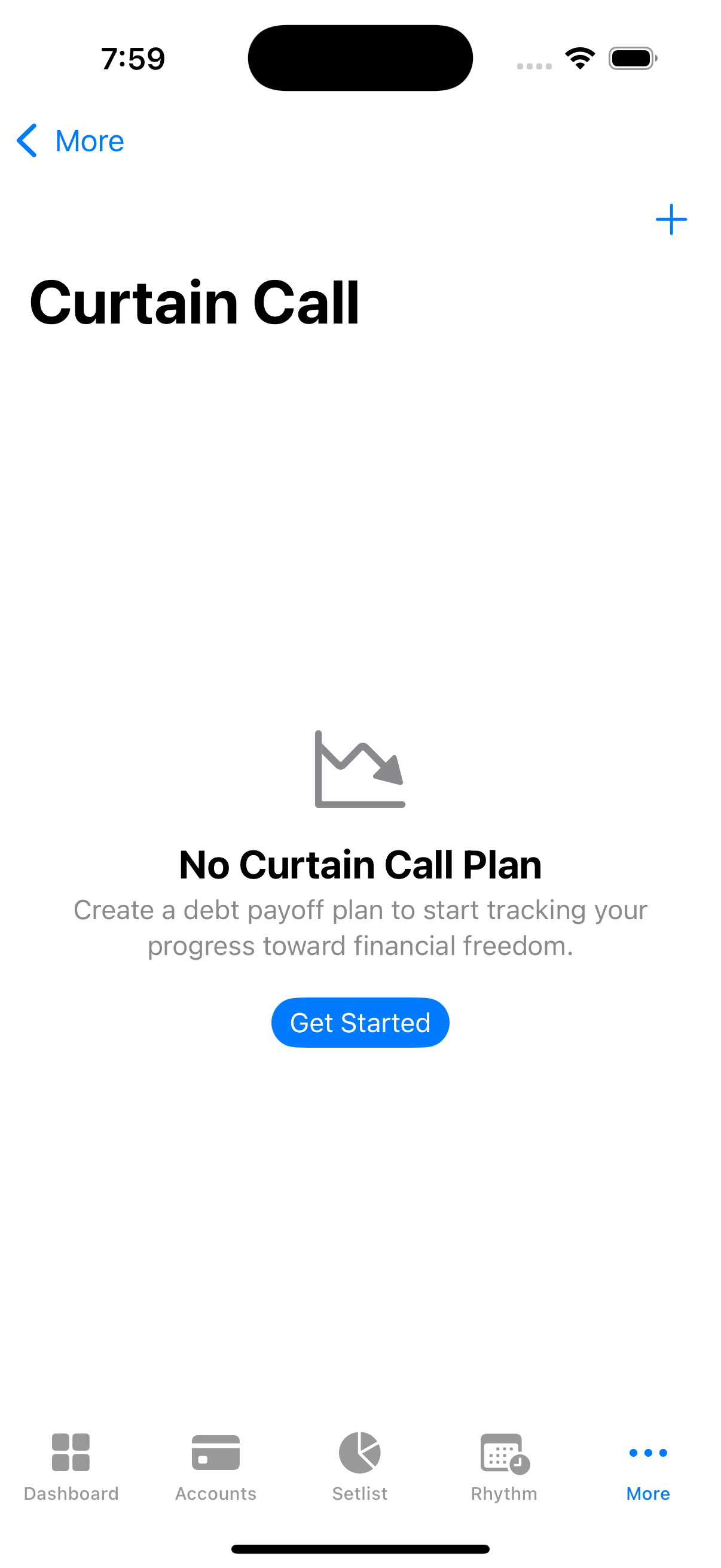 Curtain Call debt payoff plan screenshot