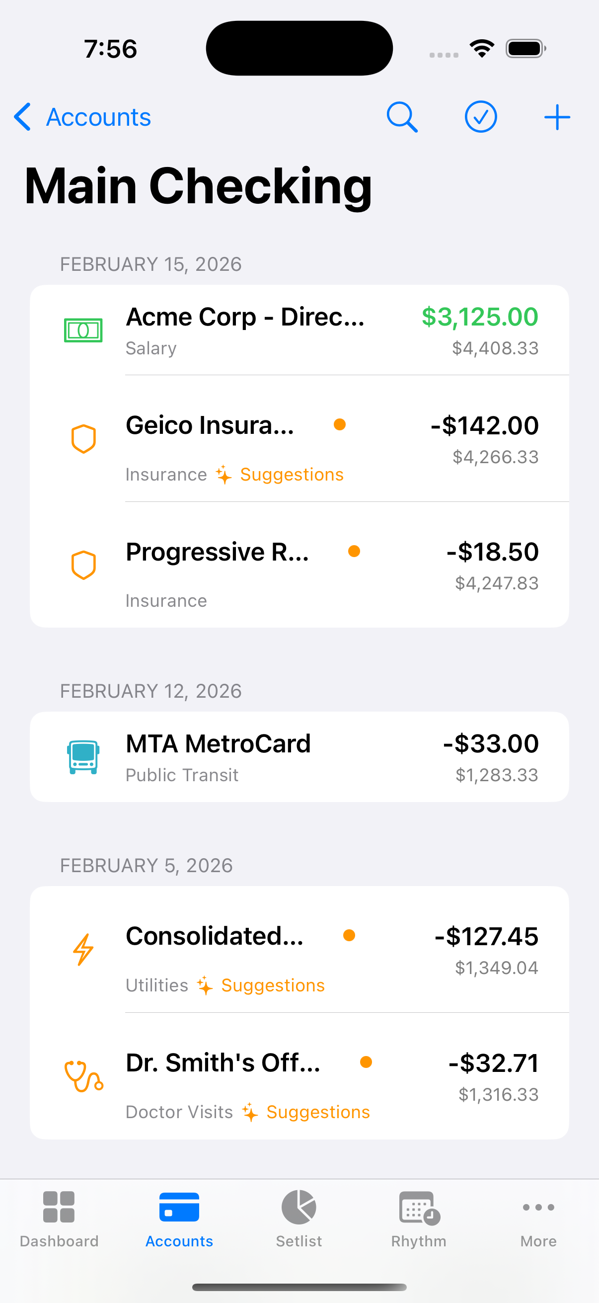 Transactions screenshot